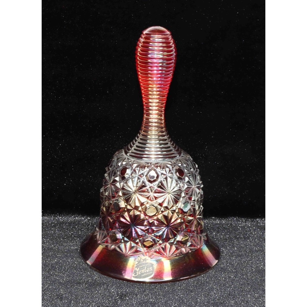 Vintage Fenton Red Amberina 6" Carnival Glass Daisy and Button Bell